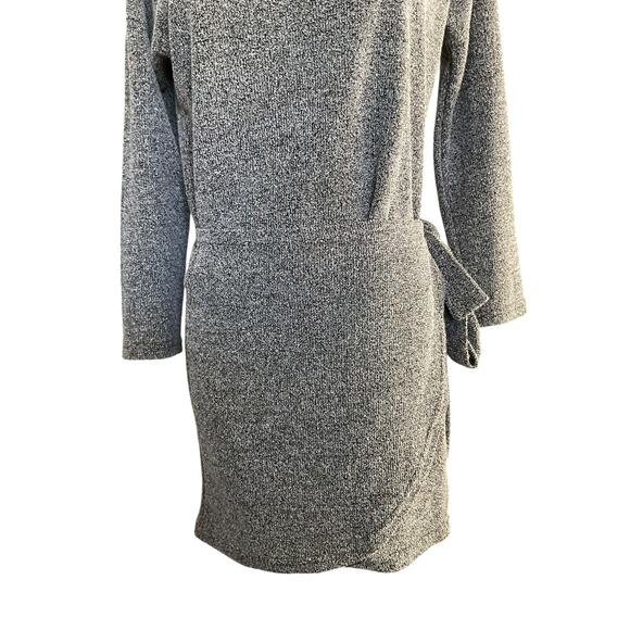 Large Black White Knit Dress 3/4 Sleeve Tie Waist Casual Semi-Formal - Picture 9 of 9